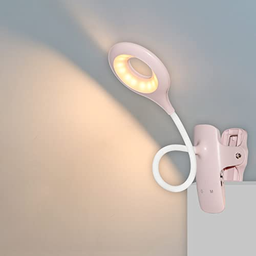 Akynite 3W Rechargeable Clip on Bed Light, Type C Charging, 5 Colour & 5 Brightness, 28 LED Touch Control Bedside Lamp Flexible, Small Battery Clip Light, Reading Light Clip on Bed for Kids, Pink