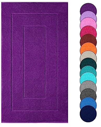 Lashuma Flauschige Badezimmermatte 50x80 cm Lila - Aubergine, Duschvorleger Groß Frottee Serie: London
