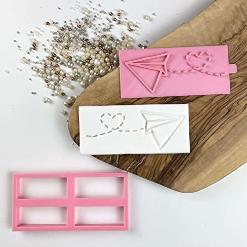 LissieLou Paper Aeroplane with Heart Valentine's Cookie Cutter and Stamp Icing Stamp Fondant Embosser Valentine's Theme - Light Pink