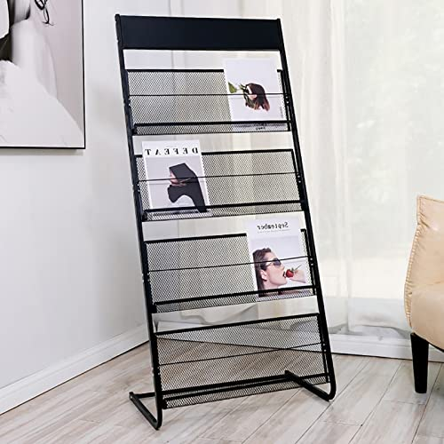ZIMGOD Prospektständer Zeitschriftenständer Bodenstehender Zeitschriftenhalter, Schwarzer Prospekthalter aus Stahl, Wartezimmer/Zuhause/Schule/Klassenzimmer Datei-Organizer-Rack