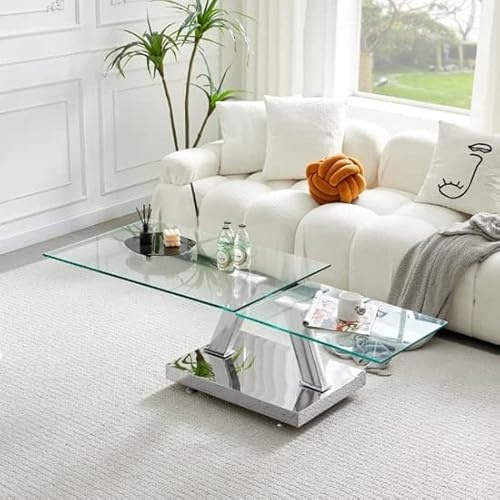 Furniture In Fashion Magic Wings Swivel Clear Glass Coffee Table With Steel Base