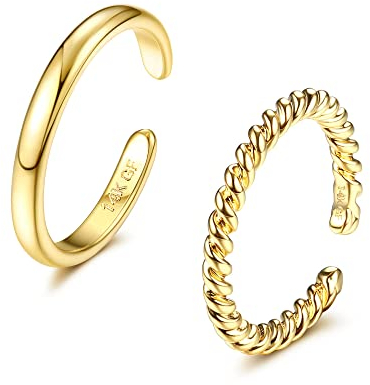 Morfetto 14 Karat Gold gefüllte Zehenringe für Frauen Einfacher Zehenring mit offenem Band Verstellbare Zehenringe Gold D