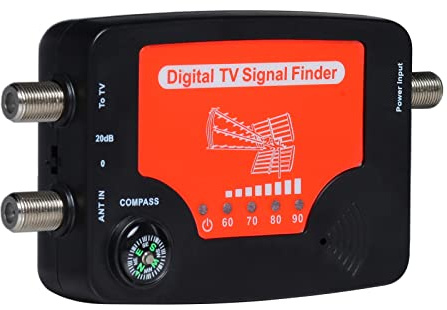 Medidor de Señal de TV, Weytoll Buscador de señal de TV, pantalla LED, antena de TV portátil, buscador de fuerza de señal, medidor de búsqueda de señal con brújula, zumbador de alarma