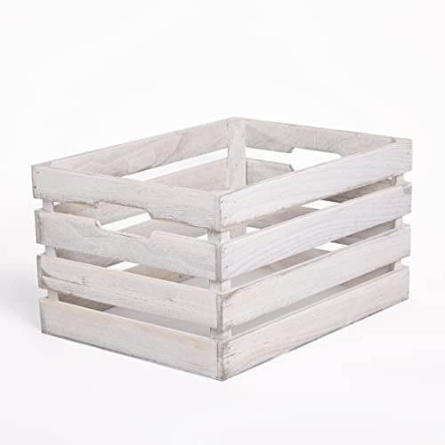 Wickerfield Large White Wash Wooden Display Crate Storage Box with Handles