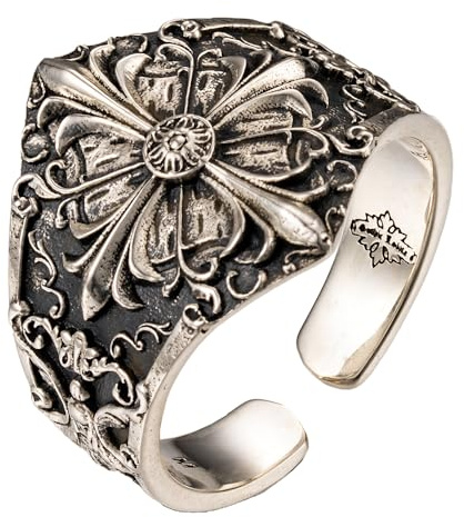 Bague croix fleur de lys en argent sterling 925 bague florale baroque pour homme femme ouverte réglable taille S