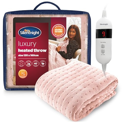 Silentnight Comfort Control Heated Throw Blanket - Luxury Fleece Electric Heated Overblanket for Sofa Bed with 9 Heat Settings, Fast Heat-up and Safety Shut Off - Machine Washable - 120x160cm - Blush