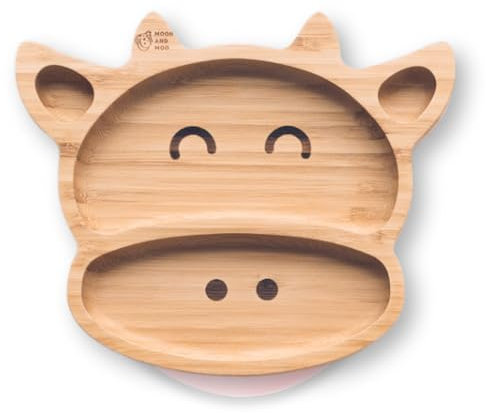 Moon and Moo Kuh-Bambus-Saugnapfteller für Kinder und Kleinkinder – ungiftig, plastikfrei, bleibt an Ort und Stelle