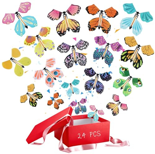FainFun Schmetterlinge Fliegende Magische, 24 Stück Fliegende Fee, Magic Fairy Flying Butterfly mit Gummiband, Flying Butterfly Gift, Flying Butterfly Card, Geburtstagsüberraschung