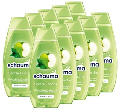 Schauma Schwarzkopf Mildes Pflege-Shampoo Sanfte Frische (10x 400 ml), Haarshampoo reinigt gründlich, pflegt & erfrischt, Shampoo für normales Haar, mit Apfel- & Brennnessel-Extrakt