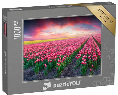 Puzzle 1000 Teile XXL „Unendlich weites Tulpenfeld im Abendlicht, Niederlande“ – aus der Puzzle-Kollektion Holland