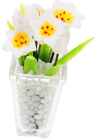HEMOTON pianta in vaso di giglio steli di fiori di giglio finto mini fiori finti in vaso mazzo giocattolo giocattoli piccola casa bonsai mini pianta in vaso ornamento floreale in miniatura