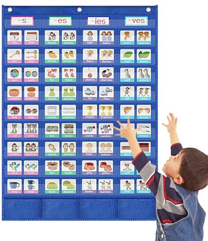 Niktule Taschendiagramme, Taschendiagramm für das Klassenzimmer - Singular-Plural-Wortkarte - Singular-Plural-Karten, pädagogische Wortkarten, Taschendiagramm für Muster, Lernen im Klassenzimmer für