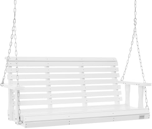 VEVOR Hollywoodschaukel Zedernholz, 1370x710x600mm, Terrassenschaukel für Hof und Garten, verbesserte Tragkraft von ca. 400 kg, robuste Schaukelstuhlbank mit Aufhängeketten für den Außenbereich, weiß