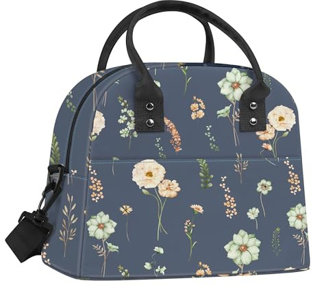 Clastyle Pflanzenblätter Groß Isolierte Lunchtasche Frauen Wasserdichte Klein Kühltasche Erwachsene mit Riemen Auslaufsicher Brotzeittasche für Picknick Arbeit Büro,Wildblume