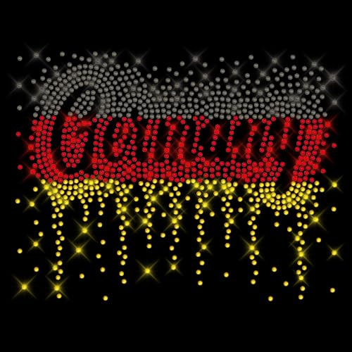 Glitzerdeals Bügelbilder Karneval Strass Deutschland Schriftzug Germany schwarz rot gold EM Aufbügler für Textilien Fussball Bügelmotiv Soccer Strass Bügelbild Fussball