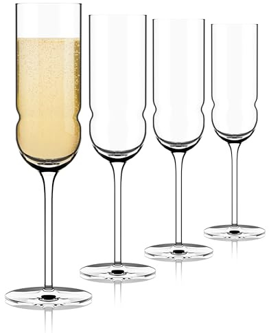 Luigi Bormioli Grandioso | Lot de 4 verres à prosecco/Sparkling 200 ml | Tige renforcée en titane | En cristal SON-hyx | Flûte à champagne au design sinueux | Passe au lave-vaisselle | Fabriqué en