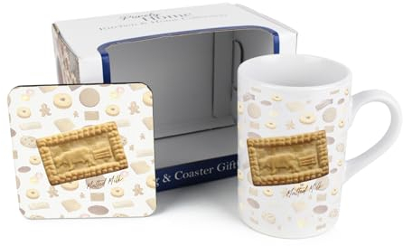Purely Home Malted Milk Mug & Coaster Gift Set - Novelty Gifts for Foodies - Tea/Coffee Ceramic Mug & Cork Coaster Set