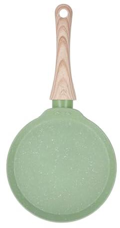 Kuuleyn Frying Pan, Egg Frying Pan, Pan Skillet with Wood Grip Handle, Wood Handle Aluminum Alloy Cooking Skillet Fast Heating Non Stick Omelet Pan for Home Kitchen (Green Small Size)