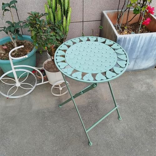 WOTZOV Klappbare Beistelltische für den Außenbereich, runder Beistelltisch aus Metall mit Blumenausschnitten, wetterbeständiger Terrassen-Bistrotisch, tragbare Picknicktisc