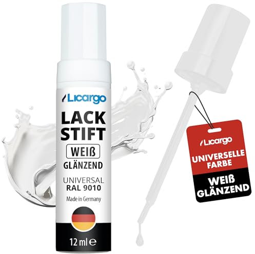 LICARGO Lackstift Weiß Glänzend 12ml – Perfekte Deckkraft und schnelle Trocknung - Professionelle Ergebnisse für Steinschläge - Weißer Lackstift Auto, Autolack Weiß, Emaille Reparaturset