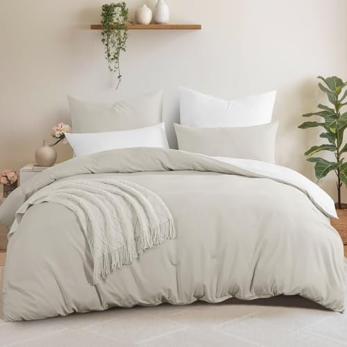 Aisbo Funda nórdica 220x240 Ropa de Cama Reversible Beige/Blanco