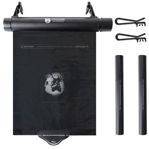 Poubelle à roulettes, ensemble de sacs poubelle de voiture à suspendre, en alliage d'aluminium, design rotatif, poubelle de voiture avec support et deux rouleaux de sacs poubelle (noir)