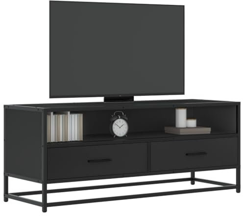 Homgoday Möbelskåp TV-ställ svart 180 x 30 x 50 cm i spånskiva och metall, möbler TV-ställ låg TV-bänk för industriellt vardagsrum TV-ställ vardagsrum