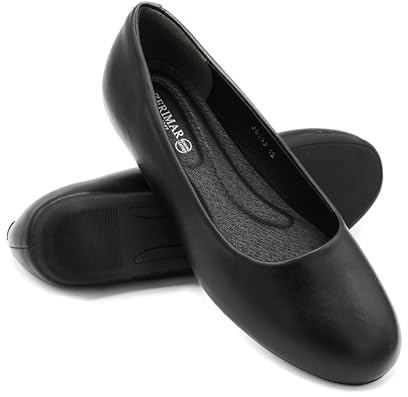 Zerimar Bekväma damskor i läder - eleganta och lätta vardagsskor för kontor, receptionister, gästfrihet - klack 1,5 cm, svart, 41 EU
