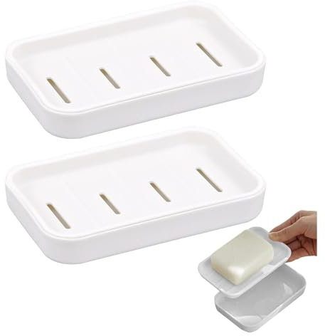 CALLYSONIC Lot de 2 Porte-Savon avec Drain - Design antidérapant - Nettoyage Facile - Séchage - Distributeur de Savon pour Salle de Bain et Douche - Boîte à Savon Double Couche - Blanc