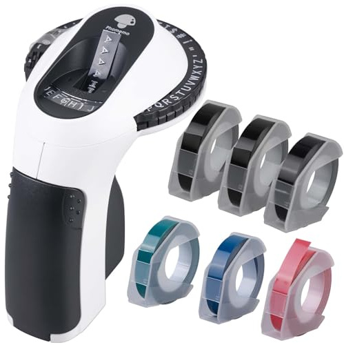 Máquina de etiquetado 3D E975, grabadora de etiquetas portátil con 6 rollos, dispositivo de etiquetado manual, impresora de etiquetas con (£ € Ä Ö Ü) para casa y escuela