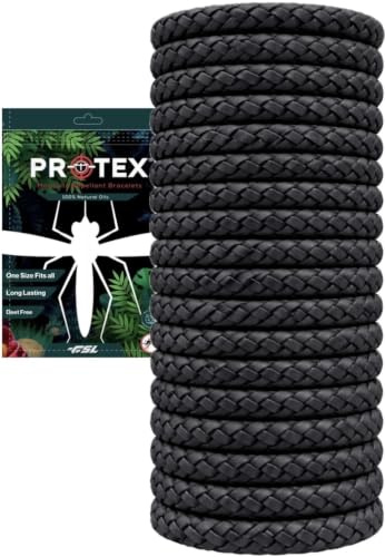 PR0TEX 18 Black Insect Repellent Bracelets, Adjustable Leather Deet-Free Wrist Bands, Effective Protection, Insect Mosquito Repeller Bands for Adults & Kids, Resealable 18 Pack.