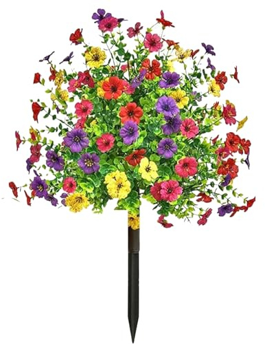 Arbustes Artificiels pour Extérieur - Fleurs Artificielles sur Tige,Fleurs Violettes Réalistes sur Tuteur Décoration De Jardin Colorée Résistante Aux UV pour Cour Balcon