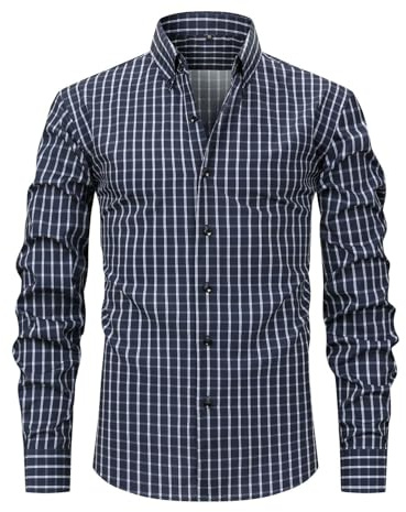 Generisch Camisa de cuadros para hombre | Camisa formal para hombre de ajuste delgado de manga larga con camisa de rombos para boda con comodidad elástica y botón de vestir con estampado floral para