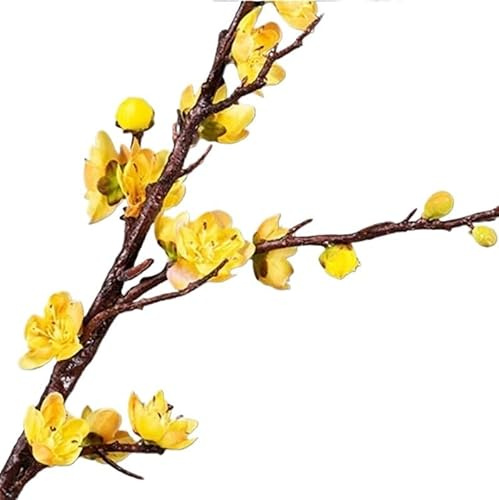 DFGHNBVC Tallo De Ciruelo De Aspecto Realista, 5 Ramas De Flores Artificiales, Ideal para Bodas, Arreglo Floral Zen para El Hogar, Amarillo