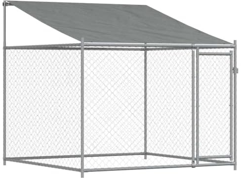 Chenil Extérieur avec Toit pour Chien, Chenil d'Extérieur Enclos Cage pour Chien Métal avec Toit et Porte Gris 2x2x2 m Acier galvanisé
