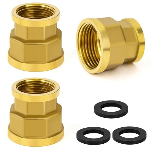 Manicotto di Riduzione in Ottone 1 Femmina a 3/4 Femmina, Adattatore Connettori Filettati Interni, Raccordi a Doppia Presa per Tubo di Collegamento (3 Pezzi)