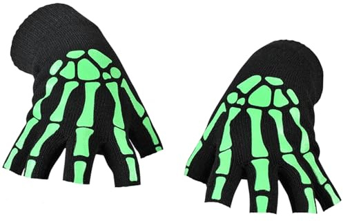 Lykofudi Halloween-Skelett-Fingerlose Handschuhe für Erwachsene - leuchten im Dunkeln,Grusel- Skelett Kostüm Sensenmann Kostüm Accessoire Horror Handschuhe Schwarz