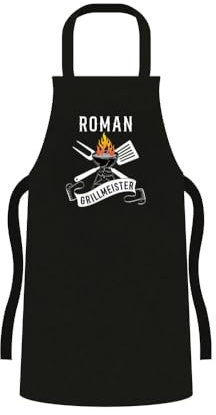 PartyMagix Personalisierte Grillschürze mit Namen BBQ Schürze individuell bedruckt Geschenk für Männer & Frauen Grillmeister Schürze mit Wunschtext Wunschname lustige Küchenschürze für Grillfans