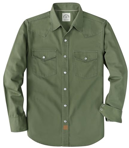Dubinik® Camicia Uomo Country Western Cowboy con Bottoni Automatici Pressione Stile Robusto da Lavoro E Tempo Libero Verde Chiaro L