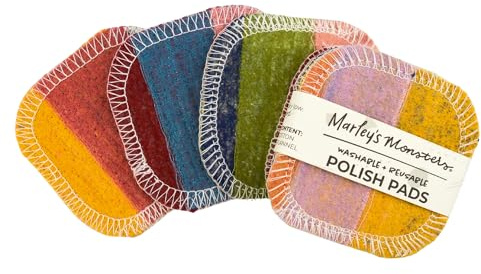 Scrap Felt Polish Pads – Reusable Nail Polish Remover Rounds – Upcycled Cotton Zero Waste Manicure Scrubber – Set of 4 Earthy Rainbow Made in USA