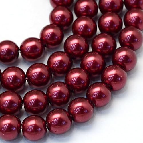 Glass Pearl Beads (Burgundy) Pearlized Glass Pearl Round Beads, Size: About 8~9mm in Diameter, Hole: 1mm; About 100pcs/65 gr