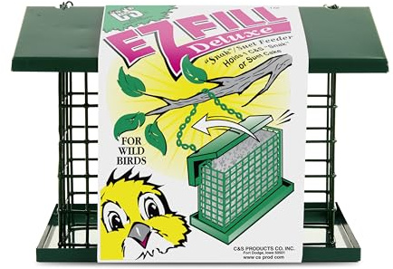 C&S EZ Fill Deluxe Suet and Snak Feeder with Roof & Platform, Suet Feeder for Wild Birds, Holds one 56 Ounce Suet Cake