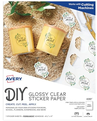 Avery Bedruckbares Aufkleberpapier, glänzend, transparent, 21,6 x 27,9 cm, Laser- und Tintenstrahldrucker, 7 Blatt (4397)