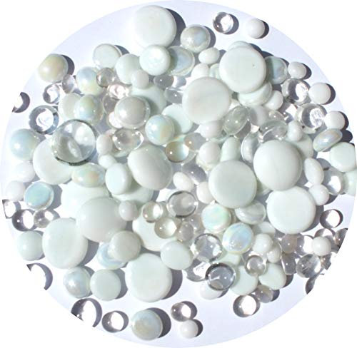 MesBilles - 250 GR Mélange Blanc Plates - Galet en Verre 20 mm 10 mm 8 mm Cailloux en Verre décoratifs