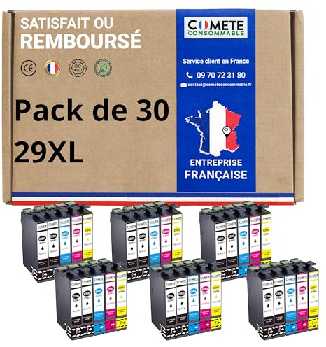COMETE - Cartouches d'encre Compatibles avec EPSON 29 29XL - Lot de 30 | Pour XP-342 XP-352 XP-452 XP-332 XP-245 XP-442 XP-255 XP-355 XP-455 XP-247 XP-432 XP-435 XP-335 XP-345