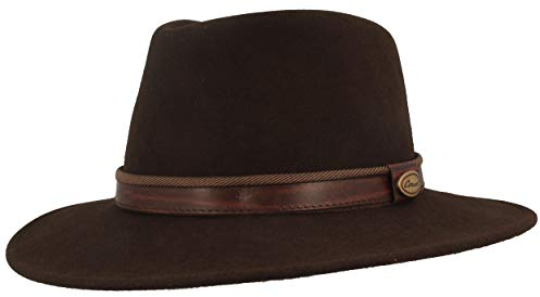 Breiter Rollbarer Outdoor FilzHut TrekkingHut Wollhut aus 100% Wolle – Wasserabweisend & Faltbar – mit Ledergarnitur & Huteinlagen - Für Herren & Damen (Braun - Ripskombi, 58)
