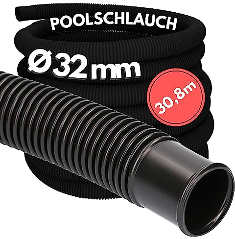 30,8 Meter Kalitec Poolschlauch 32mm, schwarz I Schwimmbadschlauch 32 mm I Schlauch Pool I Schlauch für Poolpumpe I flexibler Pumpenschlauch 32mm I Formstabil und Trittfest