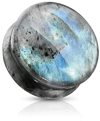 beyoutifulthings Ohr-Plug Labradorit Natur-Stein Ohr-Piercing Ohr-Schmuck Tunnel 22-mm Double Flared Sattel-Verschluss Mehr-farbig