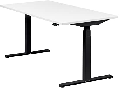 boho office® Höhenverstellbarer Schreibtisch 160 x 80 cm - Elektrisch, Made in Denmark, 2 Motoren, 3-Fach Teleskop, Appsteuerung - Easydesk Schwarz inkl. Tischplatte in Weiß