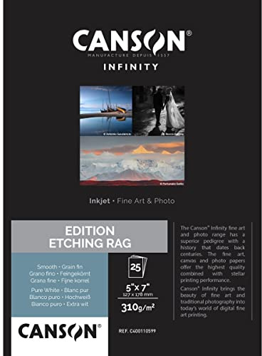 CANSON INFINITY EDITION ETCHING RAG, C400110599, Digital Fine Art Papier, MAßE 12,7cm X 17,8cm, 25 Blatt, 310g/m2